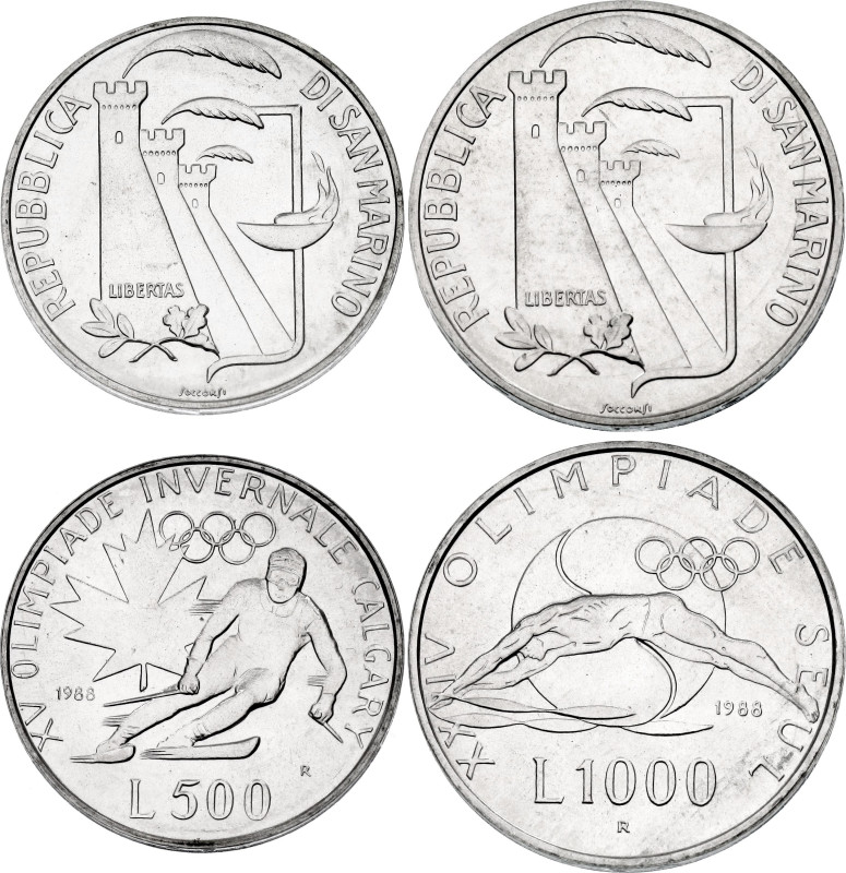 San Marino 500 - 1000 Lire 1988 R

KM# 216, 217; Silver., Total weight: 25.60 ...