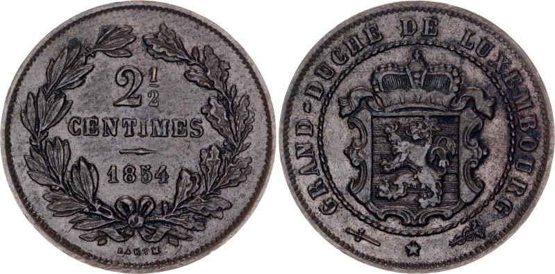 Luxembourg 2-1/2 Centimes 1854

KM# 21, N# 6938; Type: With accent on E in "DU...