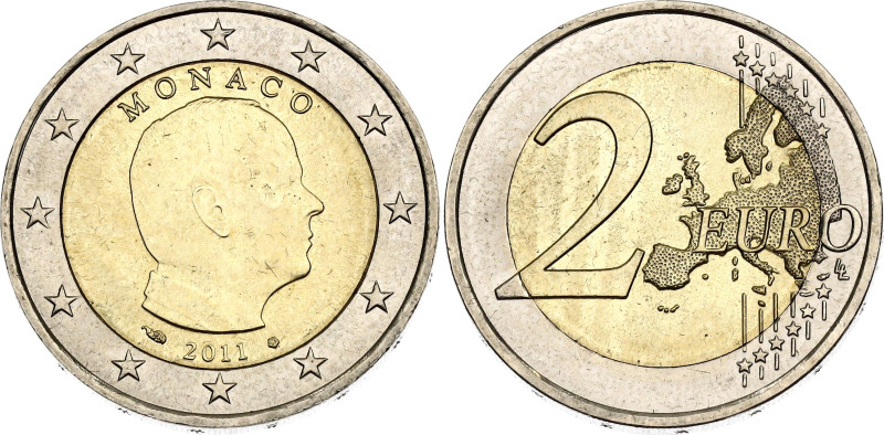 Monaco 2 Euro 2011

KM# 195, Gad# MC195, N# 15757; Bimetallic; Albert II; Pari...