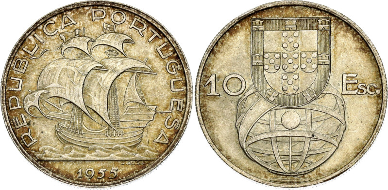 Portugal 10 Escudos 1955

KM# 586, Gomes# R 44, N# 3594; Silver 12.53 g.; UNC ...