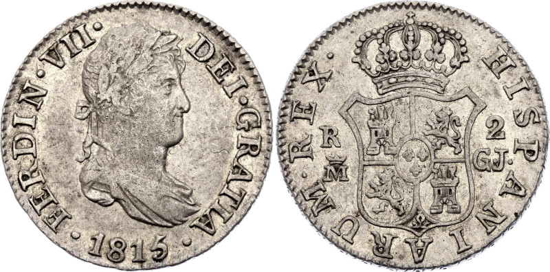 Spain 2 Reales 1815 GJ

KM# 460.2, Cal# 917, N# 14871; Silver 6.03 g.; Fernand...