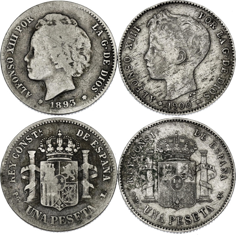 Spain 2 x 1 Peseta 1893 - 1900

KM# 702, 706; Silver; Alfonso XIII; Madrid Min...