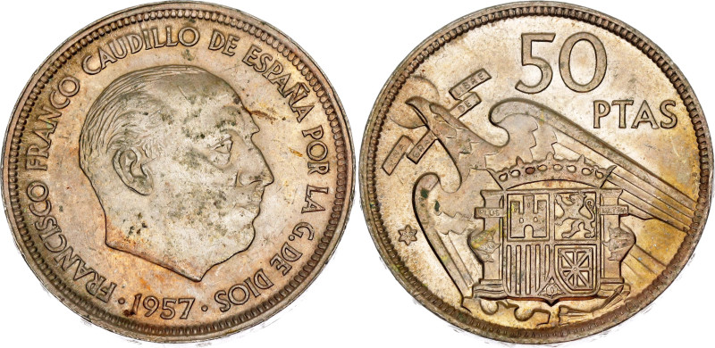 Spain 50 Pesetas 1957 (*59)

KM# 778, N# 1884; Copper-nickel; Francisco Franco...