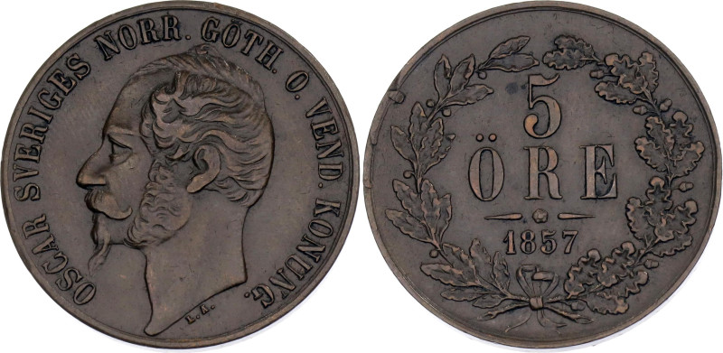 Sweden 5 Ore 1857

KM# 690, N# 26939; Bronze; Oscar I; XF