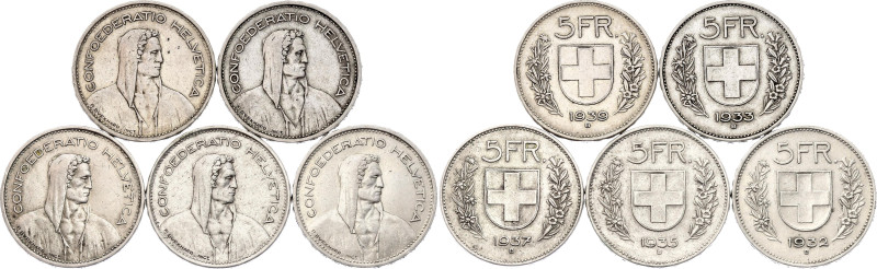 Switzerland 5 x 5 Francs 1932 - 1939 B

KM# 40, Schön# 36, N# 194; Silver., To...