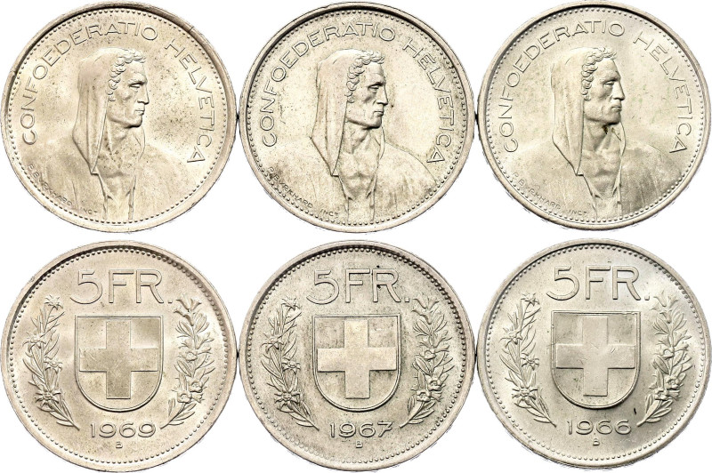 Switzerland 3 x 5 Francs 1966 - 1969 B

KM# 40, Schön# 36, N# 194; Silver., To...