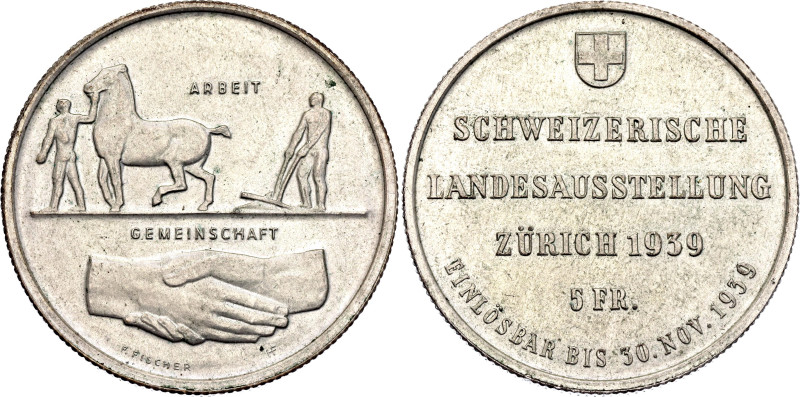 Switzerland 5 Francs 1939 HF

KM# 43, HMZ 2# 1223, N# 12902; Silver 19.51 g.; ...