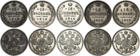 Russia 5 x 15 Kopeks 1912 - 1916