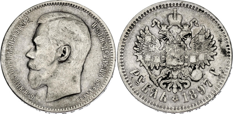 Russia 1 Rouble 1897 **

Bit# 203, Conros# 82/7; Silver 19.63 g.; VF+/XF-