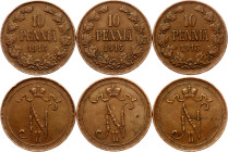 Russia - Finland 3 x 10 Pennia 1915 - 1916