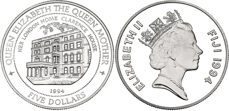 Fiji 5 Dollars 1994

KM# 69, N# 39162; Silver 19.94 g., Proof; Elizabeth II; T...