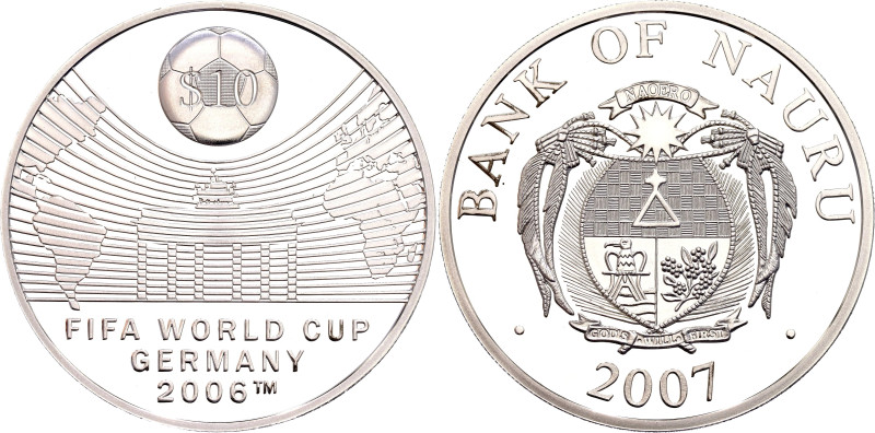 Nauru 10 Dollars 2007

KM# 75, N# 173518; Silver 33.68 g., Proof; FIFA World C...