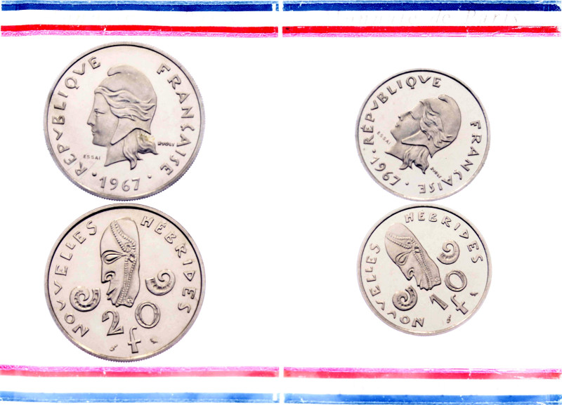 New Hebrides 10 - 20 Francs 1967 Essai

KM# E2 - E3; Nickel; Mintage 1700 pcs....