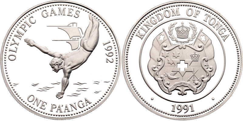 Tonga 1 Pa'anga 1991

KM# 140, N# 23446; Silver 31.60 g., Proof; Olympics Seri...