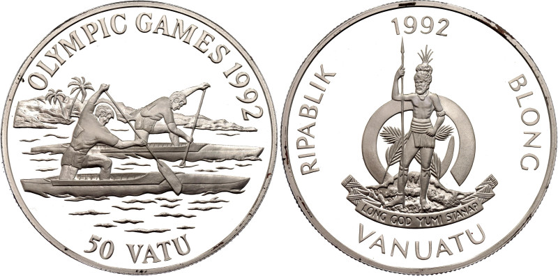 Vanuatu 50 Vatu 1992

KM# 14, N# 50673; Silver 31.47 g., Proof; 1992 Olympic G...