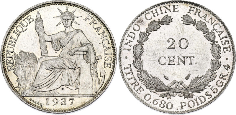 French Indochina 20 Centimes 1937

KM# 17.2, N# 10064; Silver 5.4 g.; UNC