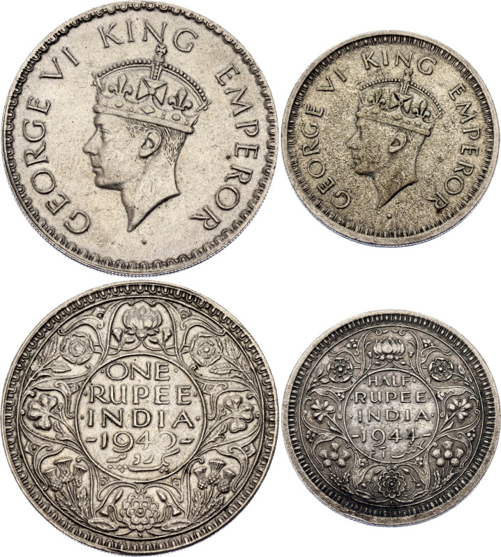 British India 1/2 - 1 Rupee 1940 - 1944

KM# 552, 556; Silver., Total weight: ...