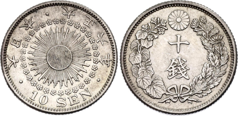 Japan 10 Sen 1917 (6)

Y# 36.2, JNDA# 01-25, N# 14003; Silver 2.25 g.; Taishō ...