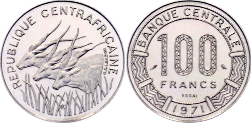 Central African Republic 100 Francs CFA 1971 Essai

KM# E2, N# 176153; Nickel;...