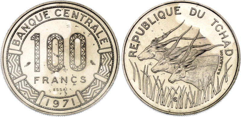 Chad 100 Francs 1971 Essai

KM# E3, N# 152756; Nickel; Mintage 1700 pcs.; With...