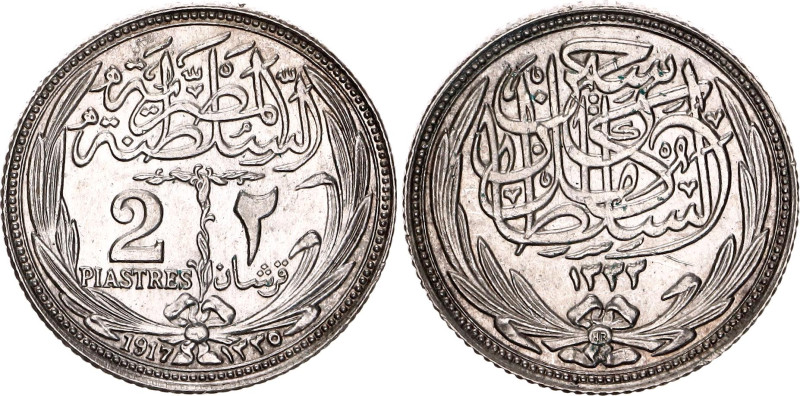 Egypt 2 Piastres 1917 AH 1335

KM# 317.1, N# 18223; Silver 2.77 g.; Hussein Ka...