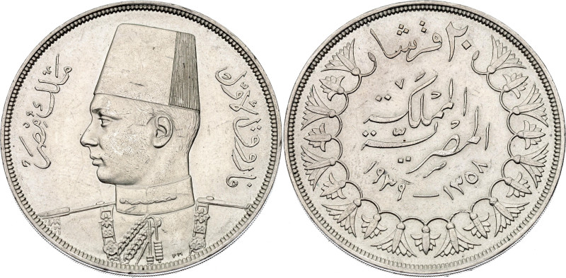 Egypt 20 Piastres 1939 AH 1358

KM# 368, MHC# 260, N# 34276; Silver 27.98 g; F...