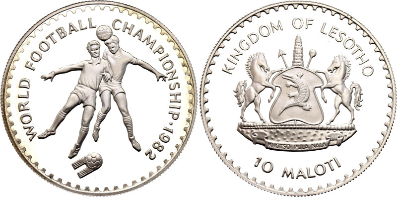 Lesotho 10 Maloti 1982

KM# 34, N# 56728; Silver 23.28 g., Proof; 1982 World C...