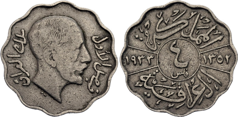 Iraq 4 Fils 1933 AH 1352

KM# 97, N# 8599; Nickel; Faisal I; London Mint; VF