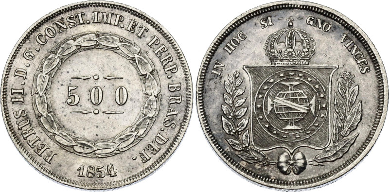 Brazil 500 Reis 1854

KM# 464, N# 3673; Silver; Pedro II; XF+ with nice toning