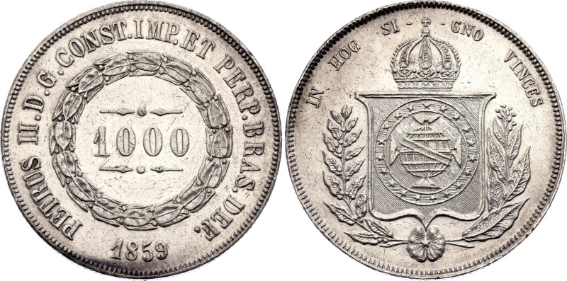 Brazil 1000 Reis 1859

KM# 465, N# 3671; Silver; Pedro II; XF