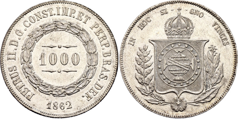 Brazil 1000 Reis 1862

KM# 465, N# 3671; Silver 12.75 g.; Pedro II; AUNC