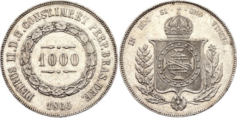 Brazil 1000 Reis 1866

KM# 465, N# 3671; Silver; Pedro II; XF