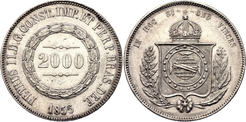 Brazil 2000 Reis 1856

KM# 466, N# 3658; Silver 25.50 g.; Pedro II; AUNC