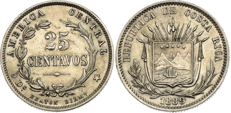 Costa Rica 25 Centavos 1889 HEATON

KM# 130, N# 8748; Silver 6.50 g.; Heaton M...