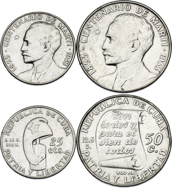 Cuba 25 - 50 Centavos 1953

KM# 27 - 28; Silver., Total weight: 18.78 g.; 100t...