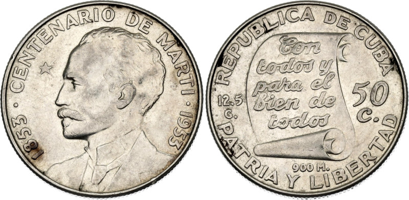 Cuba 50 Centavos 1953

KM# 28, Y# 22, N# 19966; Silver 12.44 g.; 100th Anniver...