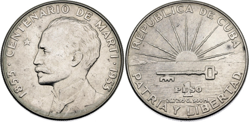 Cuba 1 Peso 1953

KM# 29, N# 9262; Silver 26.75 g.; 100th Birthday of José Mar...