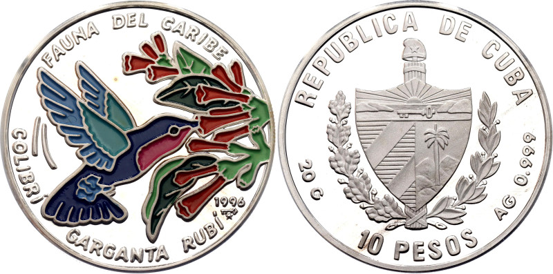 Cuba 10 Pesos 1996

KM# 553; Silver 20.13 g., Proof; Caribbean Fauna Serie I -...