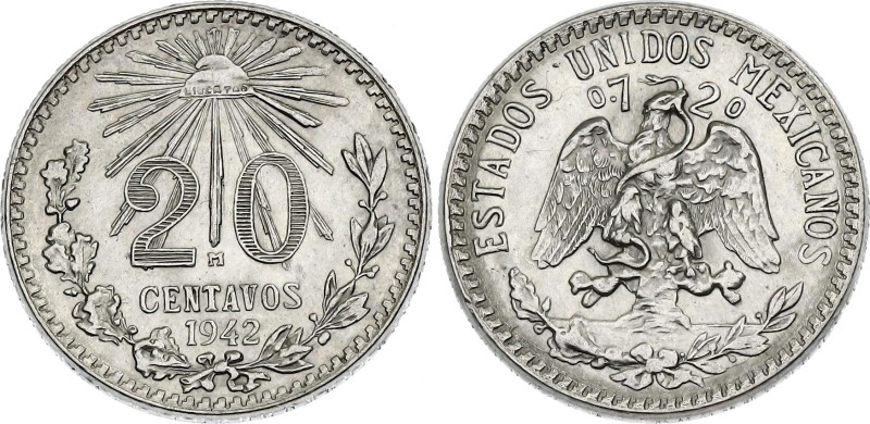 Mexico 20 Centavos 1942 M

KM# 438, N# 5566; Silver 3.33 g.; Mexico Mint; AUNC...