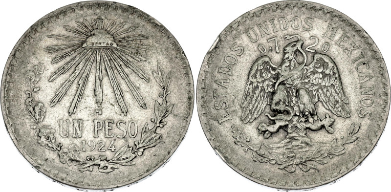 Mexico 1 Peso 1924 M

KM# 455, N# 4382; Silver 16.63 g.; Mexico Mint; XF+