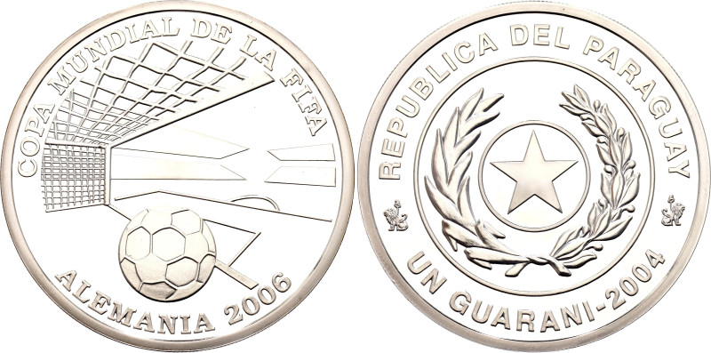 Paraguay 1 Guarani 2004

KM# 202, N# 51482; Silver 27.00 g., Proof; 2006 FIFA ...