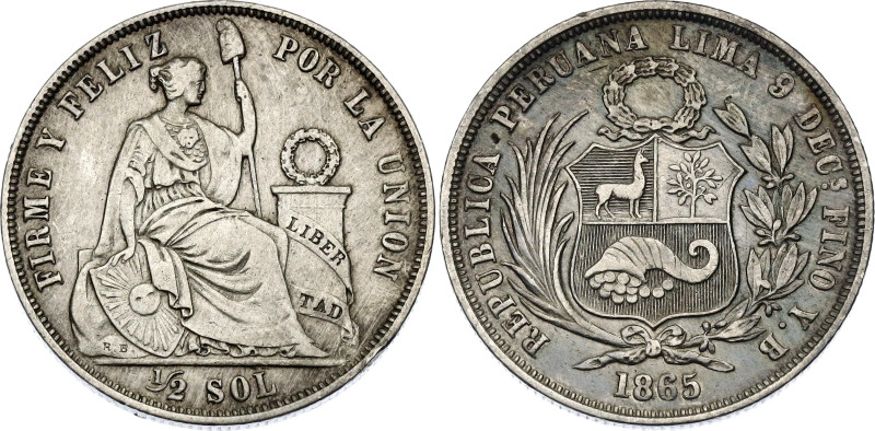 Peru 1/2 Sol 1865 YB

KM# 195, N# 5402; Silver; XF+