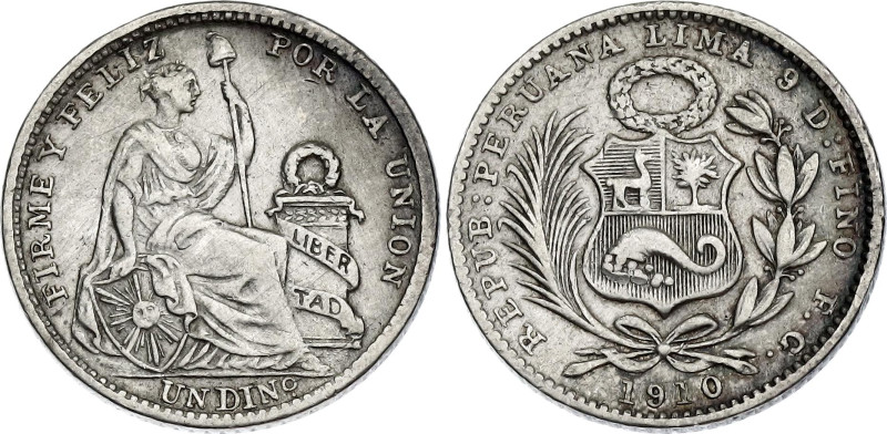 Peru 1 Dinero 1910 FG

KM# 204.2, N# 9064; Silver; XF