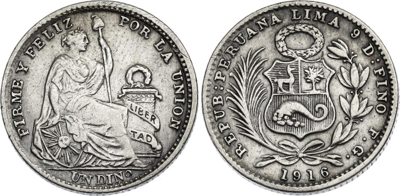 Peru 1 Dinero 1916 FG

KM# 204.2, N# 9064; Silver; XF with nice toning