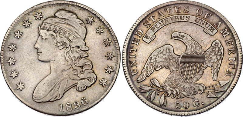 United States 50 Cents 1836

KM# 37, N#10637; Silver; "Capped Bust Half Dollar...