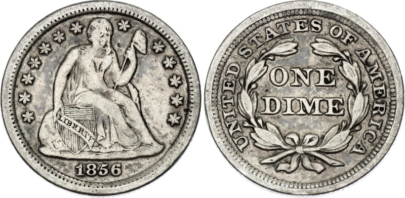 United States 1 Dime 1856

KM# A63.2, N# 314650; Small date; Silver; "Seated L...