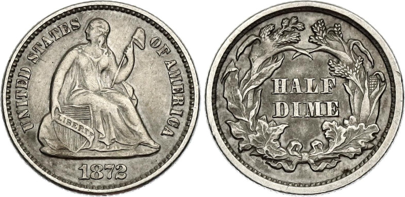 United States 1/2 Dime 1872

KM# 91, N# 17938; Silver 1.24 g.; "Seated Liberty...