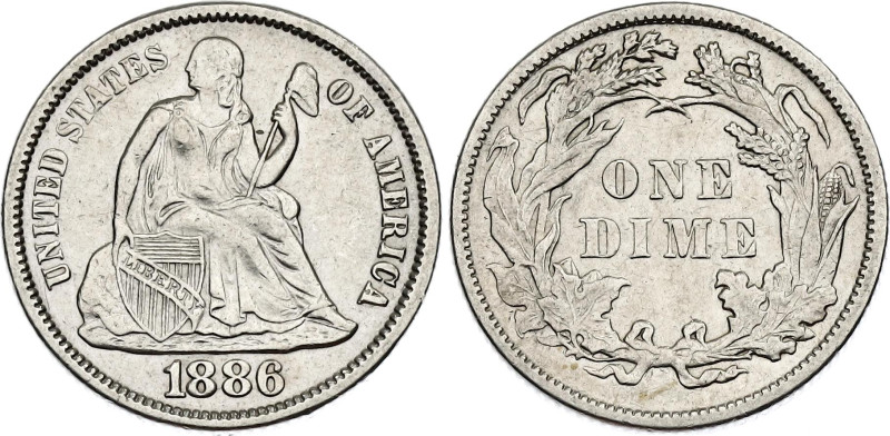 United States 1 Dime 1886

KM# A92, N# 317075; Silver 2.50 g.; "Seated Liberty...