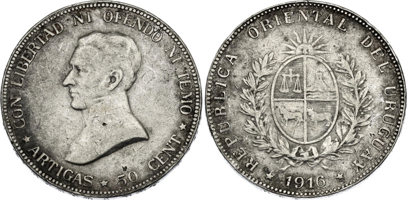 Uruguay 50 Centesimos 1916

KM# 22, N# 14534; Silver ; XF-