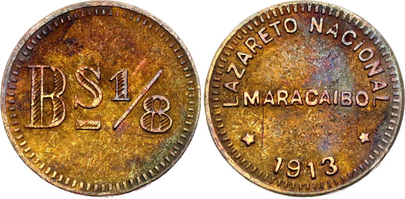 Venezuela Maracaibo Leper Colony 1/8 Bolivar 1913

KM# L3, N# 21638; Brass; XF...